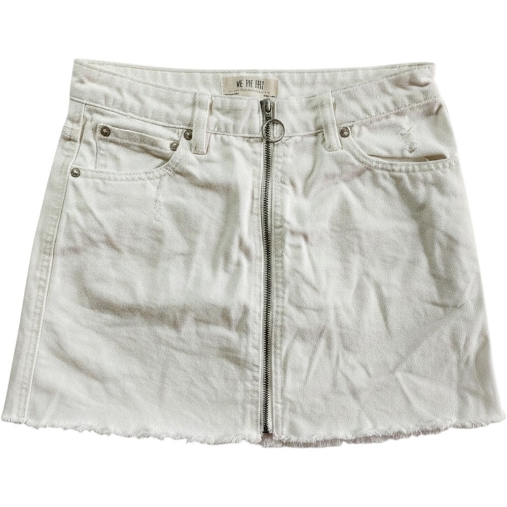 We The Free Free People Cream Denim Zip Front Mini Skirt Raw Hem 27 Off White